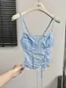 Tanks pour femmes miiiix coréen mode bleu sexy en dentelle camisole top 2024 Été intérieur bas de soutien-gorge