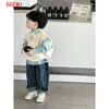 衣類セット2-10歳の子供用セット春秋のぼろぼろのベストブルーシャツジーンズスリーピースベビーバースデーキッズ服の男の子の衣装