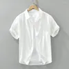 Men's Casual Shirts Japanese Simple Solid Color Short Sleeved Shirt For Fashionable Cotton Regular-Fit Short-Sleeve Poplin