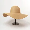 Summer Solid Color Fashion Rhinestone14cm Oversized Sun Hat Ladies Beach Sunscreen Straw Hat Travel Foldable Uv Panama Wholesale 240412