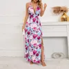 Casual Dresses 2024 Arrival Sexy And Elegant Deep V-Neck Neck Tie Dress Summer Hem Slit Print Fashion Temperament Women's Large