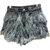 Dżinsy dżinsowe PREPOP Kolekcja jesienna haftowe haftowe figki pióra Tassel Vintage Blue Denim Shorts Women Short 474
