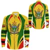 Mäns casual skjortor zimbabwe flagga karta grafisk lång ärm för män kläder nationella emblem lapel blus man skjorta knapp blusar toppar