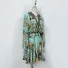 Vesidos Tasarımcı Elbiseler Yaz Yeni İpek Baskılı V yaka elmas sarılı bel tarzı elbise