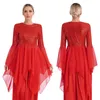 Stage Wear Womens Sparkly Chiffon Liturgical Praise Dance Tunic Irregular Hem Dress Worship Overlays Top Church Choir Tutu Dancewear