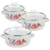 Mugs 3 Pcs Portable Stew Pot Canteen Enamel Vintage Stockpot Cookware Soup Kitchen Double-handle Cooking