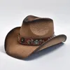 Berets verdickte Cowboyhut Curled Edge Vintage Stroh für Männer und Frauen Sommer Panama Beach Sun Shield