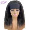 Syntetiska afrikanska raka pannbandspekor naturliga svart medellång frisyr kvinnor peruk afro yaki kinky dagliga damer hår 240412