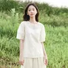 Blouses pour femmes Inman Women Blouse 2024 Summer Puff Sleeve Round Nou Loose Lot Exquisely Hollowed Out Branch broderie APPRICOT TOPS