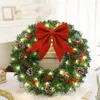 Decorative Flowers Christmas Hanging Decorations Battery Powered 40CM Round Wreath With Pine Cones Berry Spruce Light Up For Front Door Wall