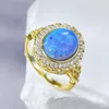 Cluster Rings 2024 925 Silver Plated Gold Inlaid 8 10mm Oval Opal Blue Fashion Ring Small And Versatile