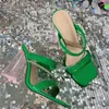 Sandaler Aneikeh 2024 Summer Green smal Band High Heel Thick Water Diamond Sexiga tofflor Fashion Dress Pumpar Shoes 35-42