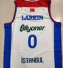 Anadolus Efess Istanbuls Shanes＃0 Larkins Basketball Jersey 22/23 White Blue Any Style and Nameはカスタマイズできます