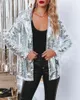 Women's Suits Fashion Sequins Blazers Suit Jacket Casual Long Sleeve Glitter Party Wear Shiny Lapel Coat Rave Outerwear