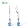 Orecchini penzolanti Santuzza Pure 925 Sterling Silver for Women Sparkling Blue Glass/Spinel White Cubic Zirconia Pingua gioielli fine