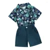 Kläder sätter småbarn pojke kläder sommar baby kokosnöt träd tryck skjorta kort ärmknapp ner övre solid shorts outfit