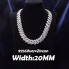 Sier Gra Moissanite 20mm de largura Diamante gelado fora Miami Chain Link Chain Hip Hop Rapper Life Men colar