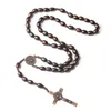 Pendant Necklaces Hand-Knitted Cross-Border Rosary Wooden Bead Jewelry Jesus Christ Catholic Church Traditions Featuring Brown Crucifix