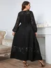 Artı Boyut Dantel Kadın Elbise Uzun Kollu Görüyor Robe Scroop Boyun Düz Renk Sonbahar Kadın Zarif Giyim Elbisesi 240412