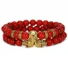 Charm Bracelets Artificial Red Line Natural Stone Beads Luxury Stainless Steel Skull Charms Men Bracelet For Bangles Jewelry