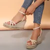 Ankle Strap Wedge Heel Sandals for Women Cross Strappy Thick Platform Sandalias Woman Summer Buckle Gladiator Shoes Ladies 240412