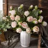 Dekorativa blommor konstgjorda blommor Silk Peony Rose Pink Long Stam Plant Bridal Bouquet Wedding Table Fake Party Vase Outdoor Home Decor