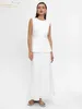 Werkjurken Clacive Fashion Slim White Cotton 2 -delige sets Dames Outfit 2024 Elegante hulloze tanktop met Hgih Taille lange rokken set