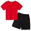 Kleidung Sets Feste Farben Sommer Freizeit Kurzarm Runde Hals T-Shirt Shorts Set Cotton atmable Jungen Girl Tops