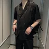Korean Summer Short Sleeve Blazer Shirt Thin Casual Suit Collar Carred Japanese 2024SS Highend Ice Silk Top and Trousers 240412