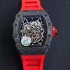 Montre-bracelets Luxury Mens Watch Automatic Mechanical Watchs Fiber Fiber Red Black Blue Blue Sport