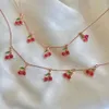 Jewelry Ins Hot Color Zircon Necklace Cherry Honey Peach Tropical Fruit Collar Chain Girl