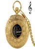 Exquise Gold Musical Movement Pocket Orologio Pocket Watch Grove suonando la catena di orologi Numero Roman Clock Happy Year Gifts314U6339200