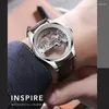 Relógios de pulso Ailang Moda Skeleton Men Watch Mechanical Watch Luxury Personalizado Dial transparente Design Strap de couro 30m RELOJ RELOJ