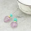 Kolczyki Dangle 12 mm Serce Shape Purple jades chalcedony kropla z abakus błękitne koraliki żywicy