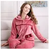 Home Clothing 2024 Women Coral Velvet Sleepwear Set Pockets Flannel Pajamas Female Winter Warm Long Sleeve Pink Red