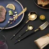 Ensembles de vaisselle de luxe Portugal Table Voleille en acier inoxydable Steak Steak Knife Dessert Fruit Fork Dining Spoon Western Gold Set Cuisine