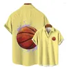 Mäns casual skjortor enkel basket grafisk kort ärm för män kläder sport tröja hawaiian semester pojke blusar lapel knapptopp