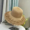 Berets 2024 Personalized Three-layer Raw Hem Sun Hat Solid Color Wide Brim Straw Hats Spring Summer Women's Sunshade Beach