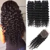 Deep Wave Hair Top Human Hair Bundles With Stängning del 3 Bunds med 44 Swice Spets Stängning Peruansk mänskliga hårförlängningar 7049745