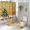 Badmatten gouden kerstboomdouche Gordijn Gordijn Vloer Mat Vierdelige badkamer Set Room
