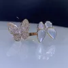 Designer Brand 925 sterling silver VAN white shell butterfly ring plated with 18K rose gold opening double exquisite high version