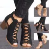 Sandaler Comemore Black Summer Footwear Woman Shoes Chunky Heels 2024 Women Square Heel Peep Toe Gladiator Storlek 43