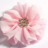 Dekoratif Çiçekler 4pcs/Lot 6.5cm 15 Molors Saç Aksesuarları için Rhinestone Düğmesi ile Katı Şifon Çiçeği Yapay Kumaş Kafa Bantları