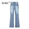 Jeans feminino Xuru - Europeu e American High Soly Wide Legal Wear Wear Street Trendy Blue Long K5-6629