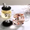 Wijnglazen creatieve hittebestendige koffiemok met deksel hoog borosilicaat glazen cartoon panda ontbijt melkbeker kantoor theekopje drinkware