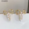 Stud Earrings 5 Pairs Bowknot Pave Tiny Pearls Trendy Jewelry Wedding Gift 30391