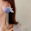 Dangle Ohrringe Blumenkristall Perle Quasten modischer Stil übertreiben Mädchenschmuck übertrieben