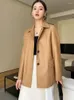 Women's Leather Genuine Mid-length Jacket For Women 2024 Trend Simple Solid High-end Single Breasted Belted Slim Real Sheepskin Coat