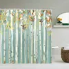 Rideaux de douche 3D tissu imprimé écrans de bain de méduse décor étanche de salle de bain avec crochets fleurs et oiseaux rideaux