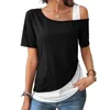 Frauenblusen atmungsaktives T-Shirt Stilvoller Off-Shoulder-Schusskragen Sommertimen mit Patchworkfarbe Lose Fit Casual für Streetwear